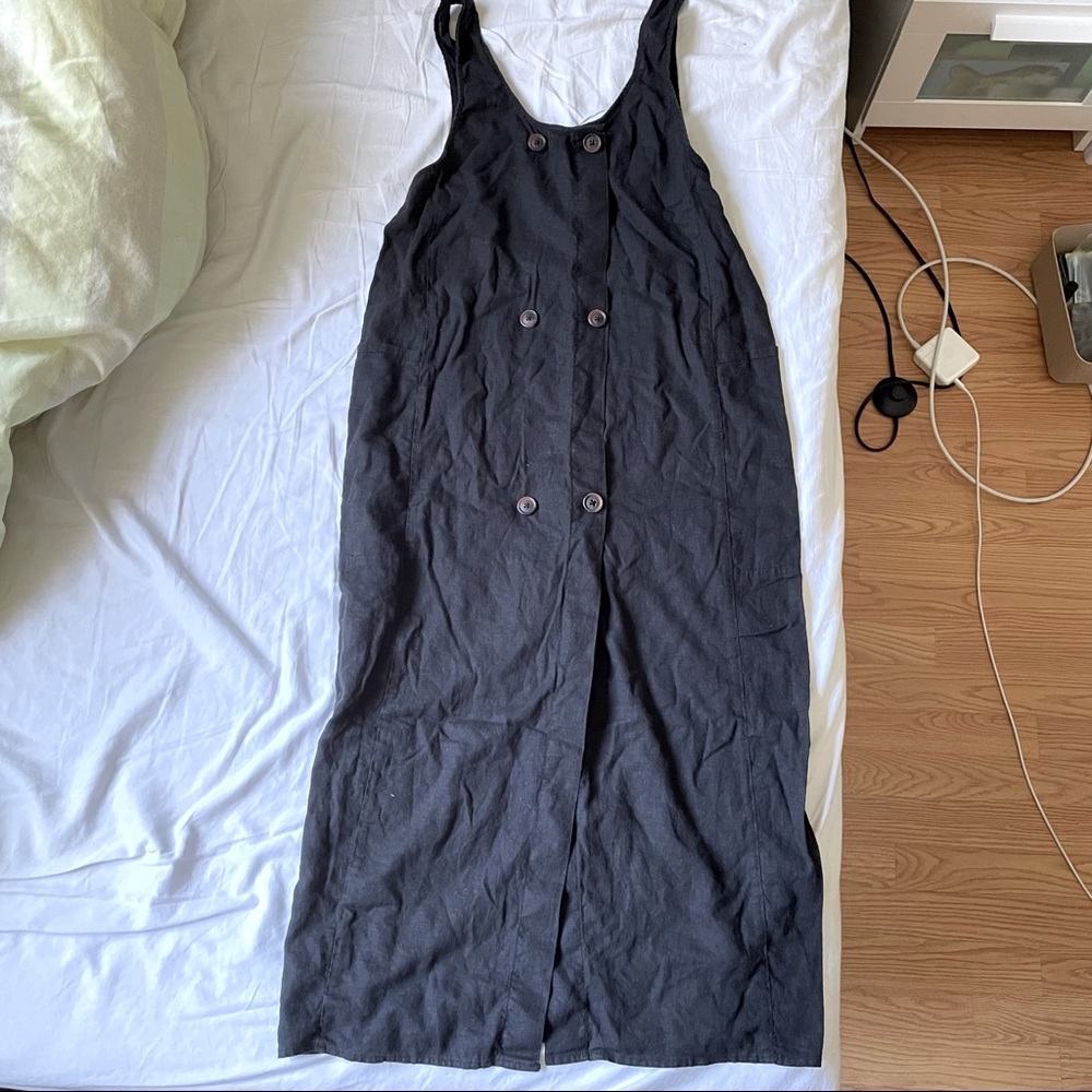 Black, Linen blend, midi dress.